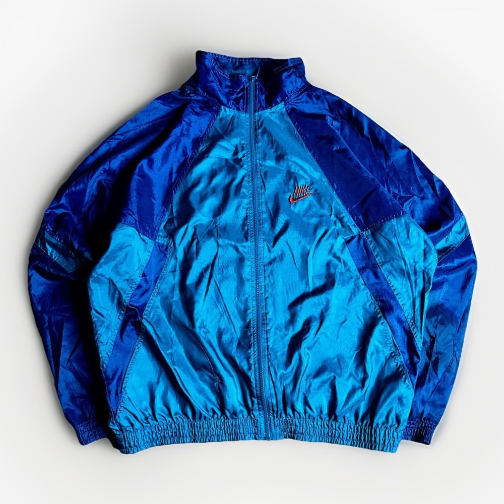 Vintage 90s Nike Windbreaker Jacket Mens L Teal Blue Colorblock Cross Training